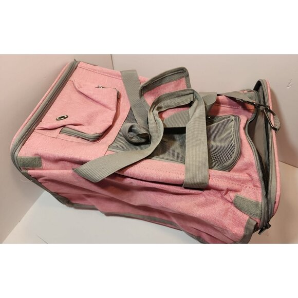 Pink & Grey Small/Medium Pet Carrier 17" x 12" x 12" Soft Sided Travel Approved - Picture 2 of 10
